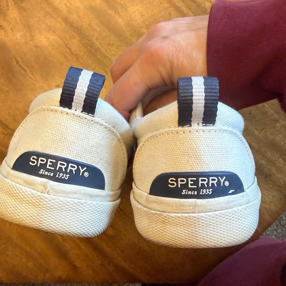 Womens Sperry Top-Sides white canvas sneakers, size 8.5 Memory Foam